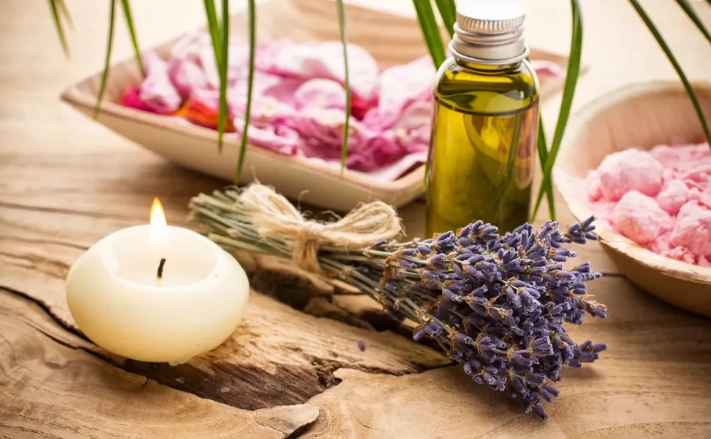 tranquil candle and lavender background